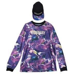 NWT Blackjack Men's L Liquid Purple Visionary LS‎ T-Shirt & Hat Streetwear Retro